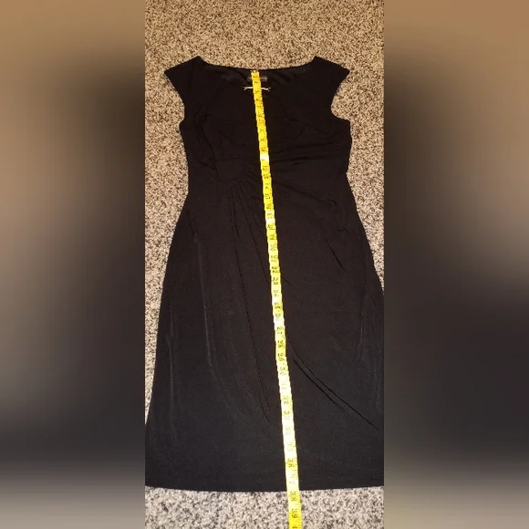 Connected Apparel Lisa Metal Detail Bar Black Faux Wrap Rouch Dress Size 10 - Picture 8 of 11